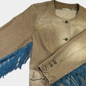 Jeanology‎ Jacket Women 14 Fringe Plaid Cowboy Rodeo Cowgirl Western Fade